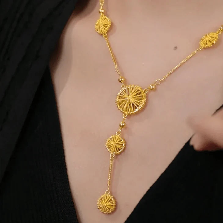 Gold Circle Tassel Necklace 14K | Elegant Women Jewelry KSA