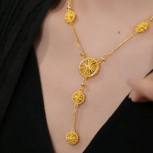 Gold Circle Tassel Necklace 14K | Elegant Women Jewelry KSA