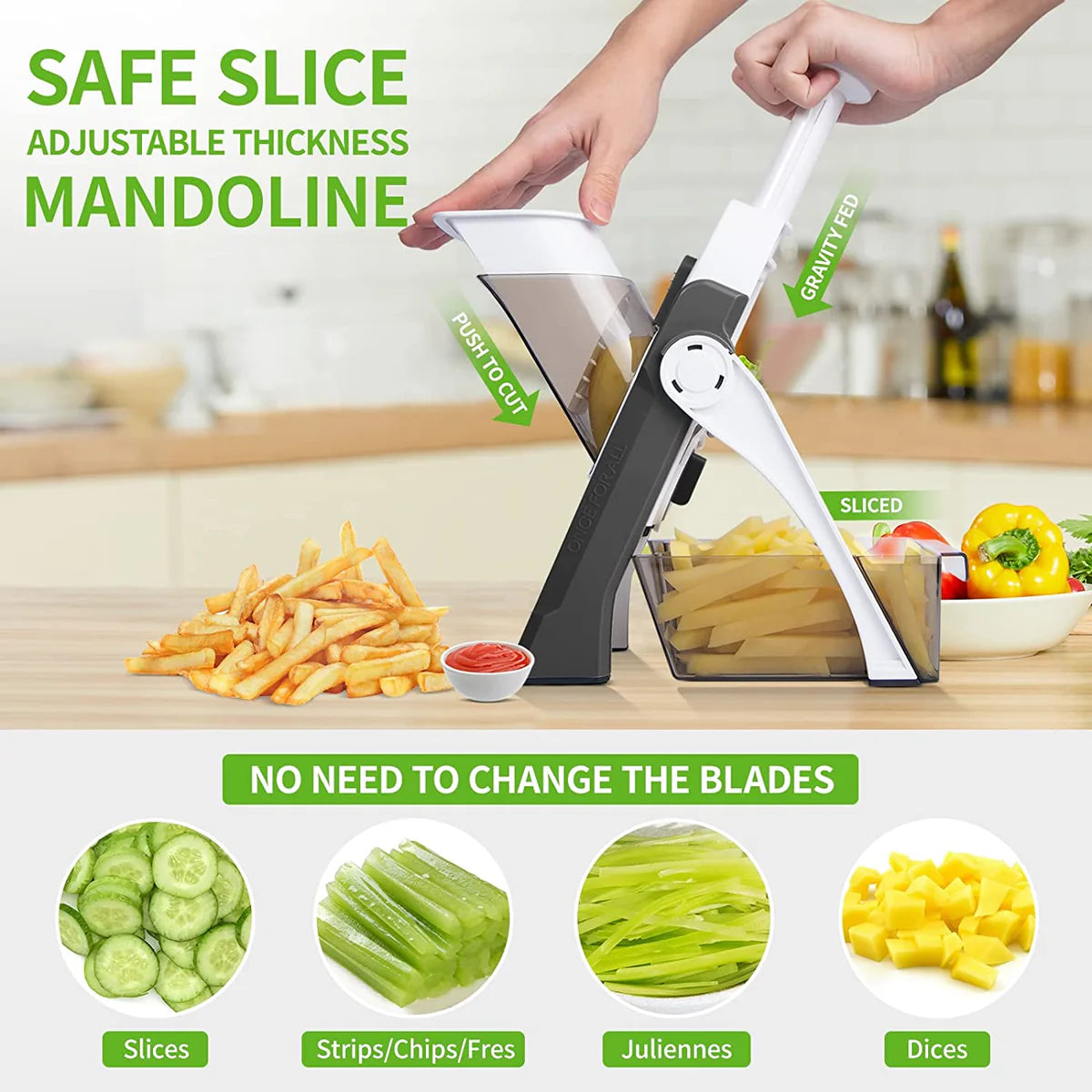 Manual Vegetable Cutter with Adjustable Slicer | Safe Mandoline Tool KSA