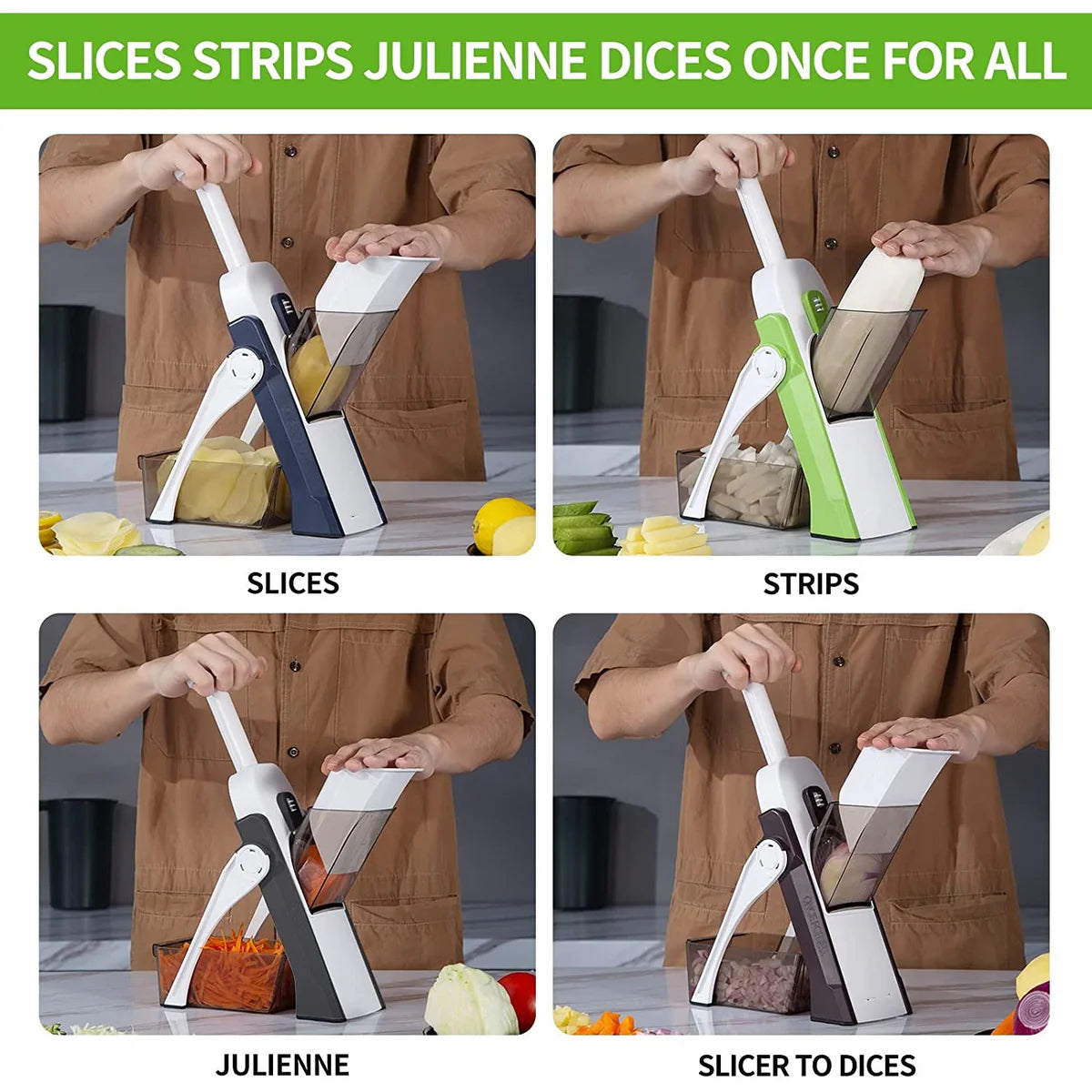 Manual Vegetable Cutter with Adjustable Slicer | Safe Mandoline Tool KSA